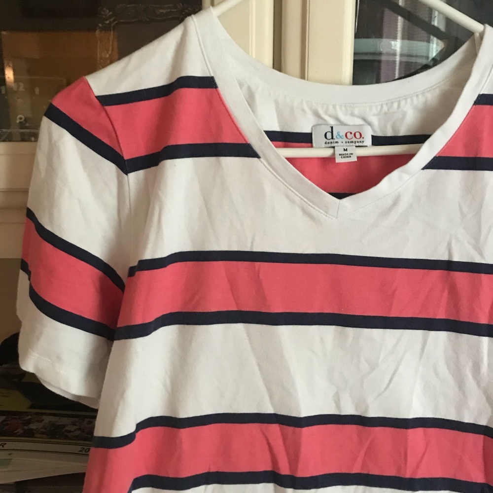 Pink~White~Navy Striped Top